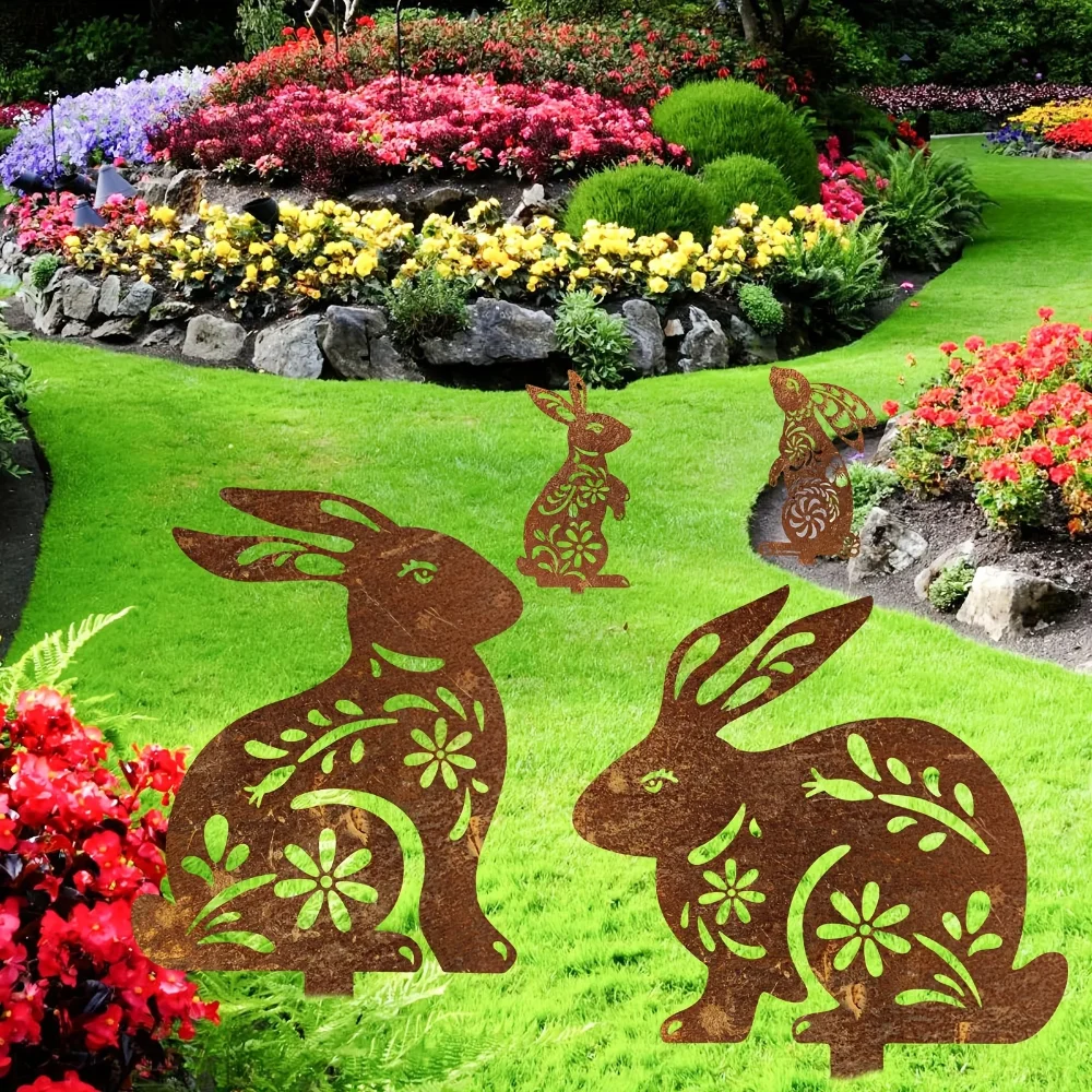 Rustic Metal Rabbit Garden Stake Rusty Finish Perfect for Outdoor Decor Backyard Patio Farm Rustic Metal Rabbit Garden Stake Rusty Finish Perfect for Outdoor Decor Backyard Patio Farm