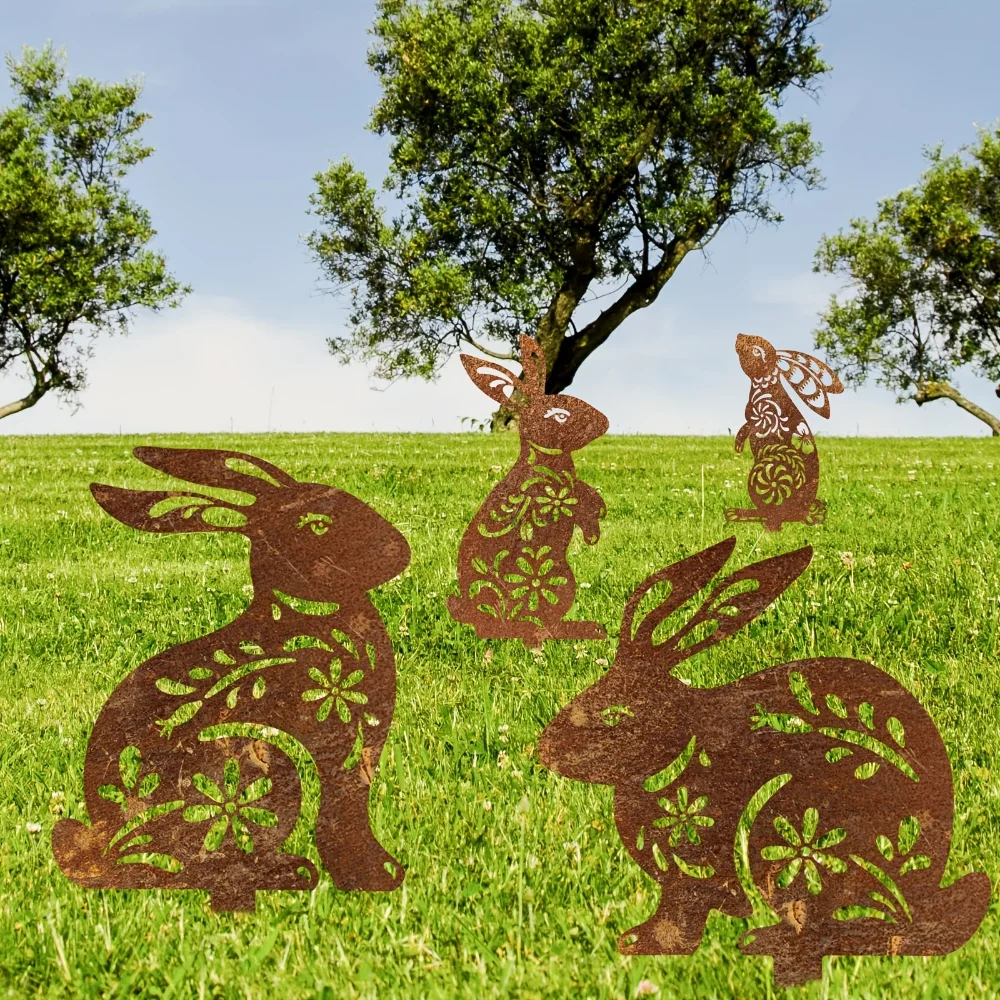 Rustic Metal Rabbit Garden Stake Rusty Finish Perfect for Outdoor Decor Backyard Patio Farm Rustic Metal Rabbit Garden Stake Rusty Finish Perfect for Outdoor Decor Backyard Patio Farm