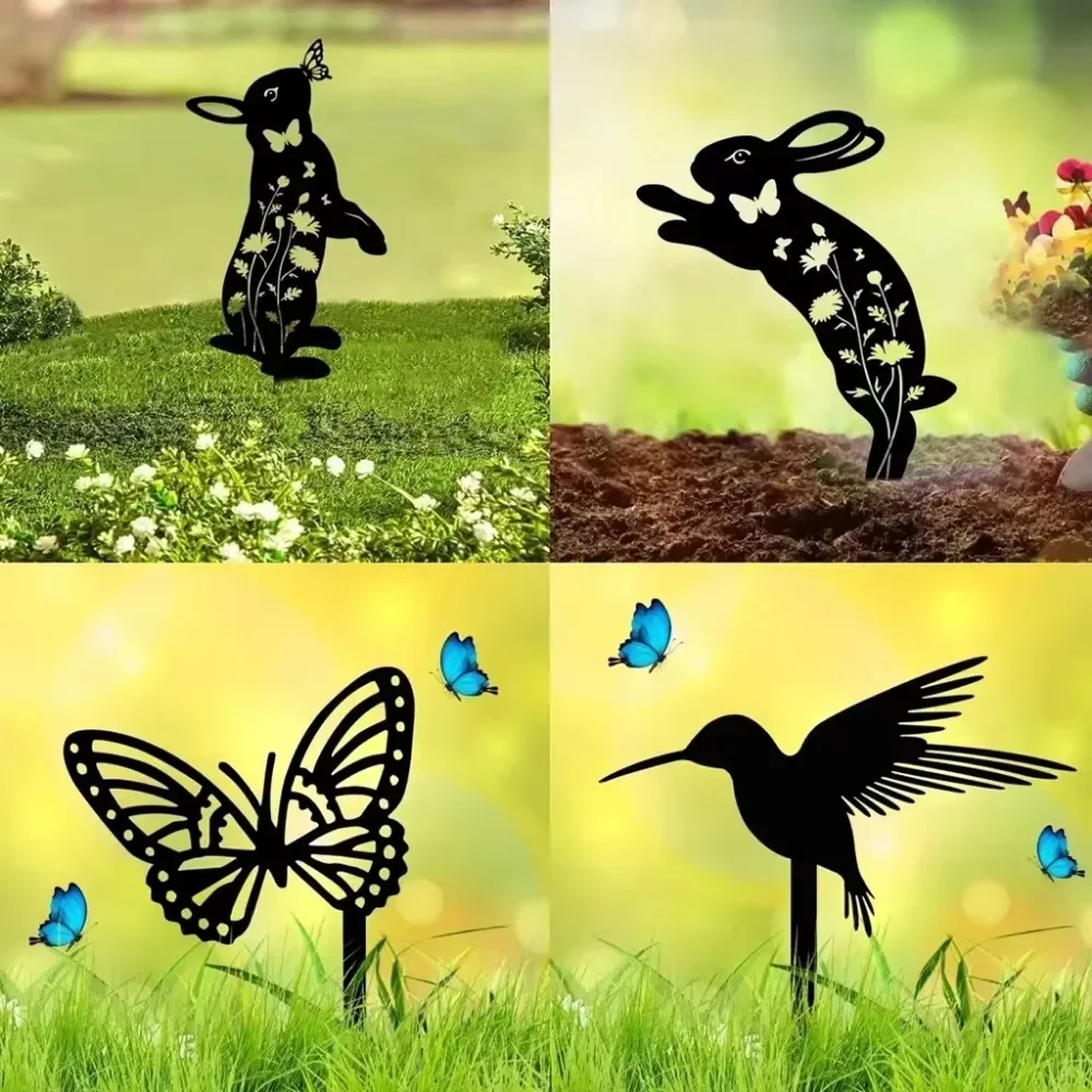 Metal Garden Stakes - Bunny, Butterfly, and Bird Silhouettes for Elegant Outdoor Decor and Garden Animal Statues