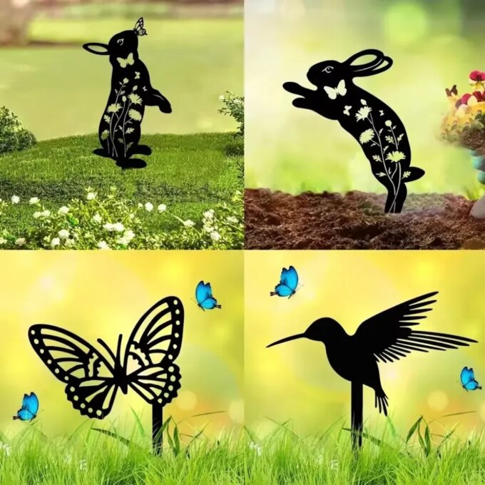 Metal Garden Stakes - Bunny, Butterfly, and Bird Silhouettes for Elegant Outdoor Decor and Garden Animal Statues - Image 6