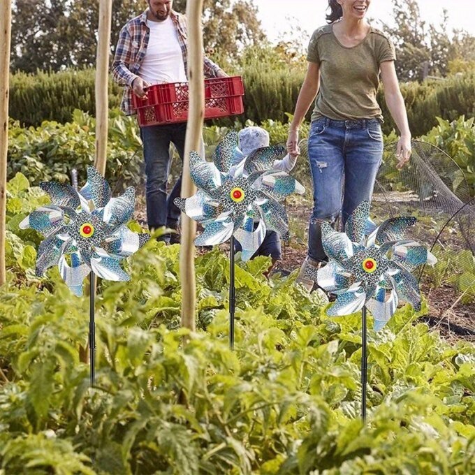 1pcs Bird Repeller Pinwheels Reflective Sparkly Scarecrow Pinwheel Windmill Spinner for Garden Lawn Yard Decor Keep Birds Away - Image 6