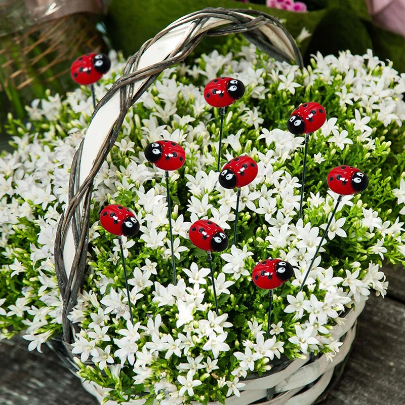 10PCS Bunch of Insect ladybug Multichamber Stakes Colorful  Flower Pots Garden Yard Plant Decorations