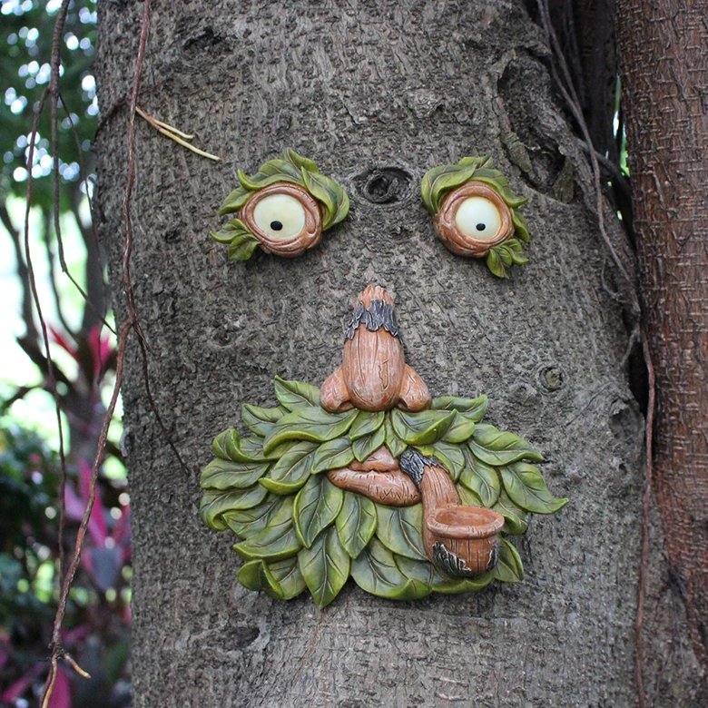1pc Old Man Tree Hugger Garden Patio Outdoor Tree Sculpture Face Funny Garden Tree Old Fashioned Whimsical Face Decor，Pipe shape