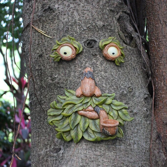1pc Old Man Tree Hugger Garden Patio Outdoor Tree Sculpture Face Funny Garden Tree Old Fashioned Whimsical Face Decor，Pipe shape