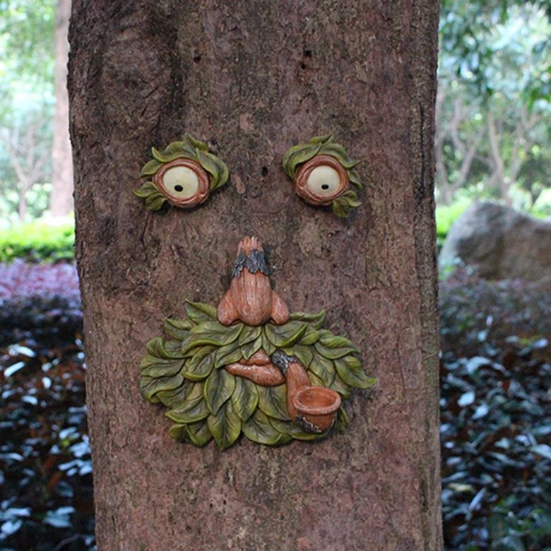 1pc Old Man Tree Hugger Garden Patio Outdoor Tree Sculpture Face Funny Garden Tree Old Fashioned Whimsical Face Decor，Pipe shape