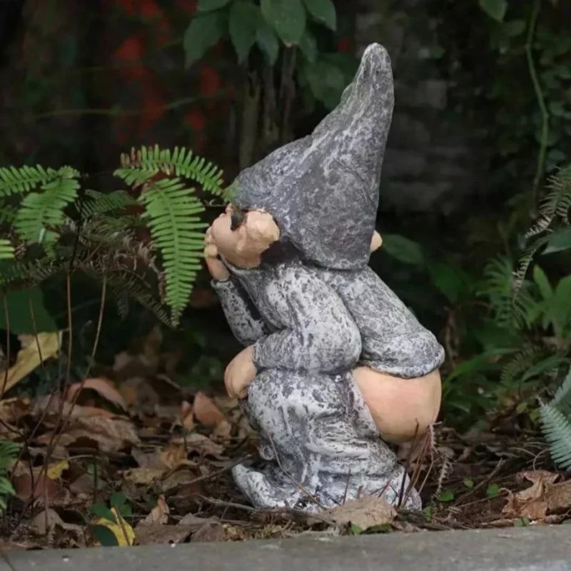 Outdoors Resin Statue Naughty Knome Figurine Lawn Ornament Dwarf Sculpture Balcony Patio Yard Landscape Porch Garden Decorations