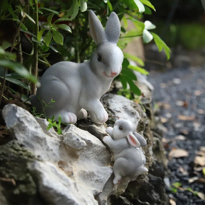 Whimsical Easter Bunny Family Statue-Rustic Resin Garden &Tabletop Decor, Perfect for Spring Ambiance - Image 3