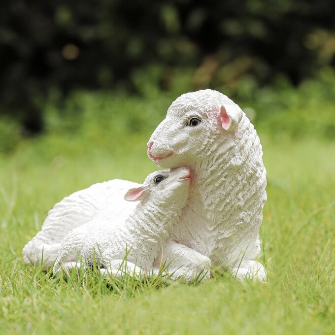 2 pcs Resin Figurine Lamb Ornament Decor for Garden Farmyard Artificial Lamb Mother Baby Sheep Outdoor Sculptures for Garden - Image 3