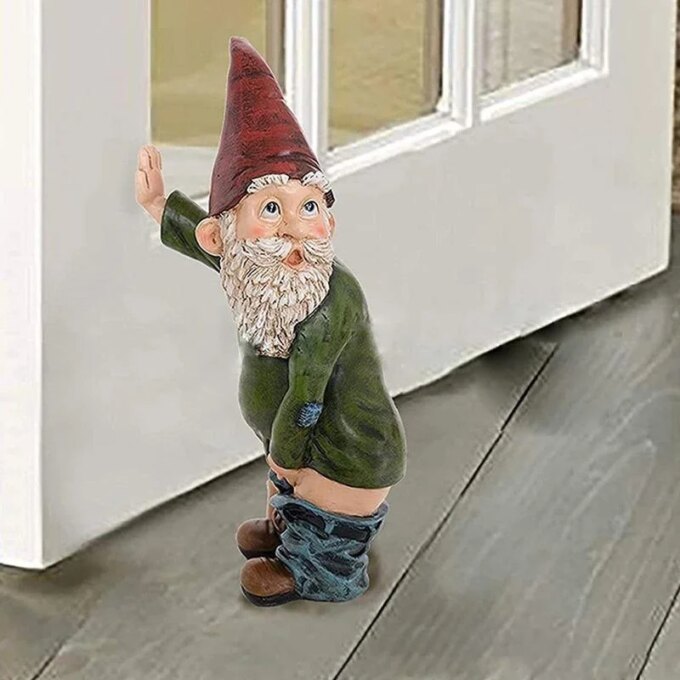 Creative Urinating Gnome Statue Resin Crafts White Bearded Old Man Dwarf Sculpture Christmas Garden Courtyard Decoration - Image 3