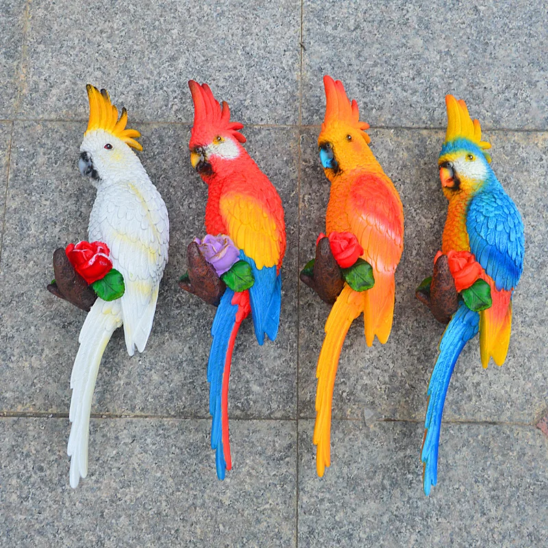 Resin Parrot Statue Wall Mounted DIY Outdoor Garden Tree Decoration Animal Sculpture For Home Office Garden Decor Ornament