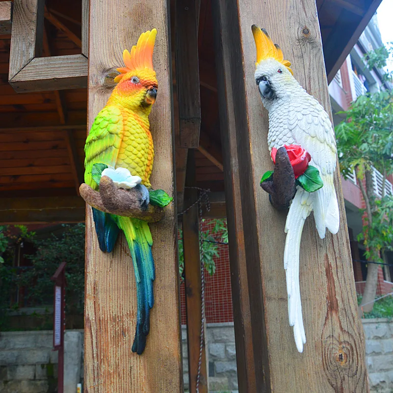 Resin Parrot Statue Wall Mounted DIY Outdoor Garden Tree Decoration Animal Sculpture For Home Office Garden Decor Ornament
