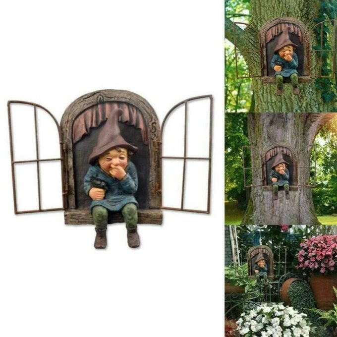 Naughty Garden Gnome Statue Elf Out The Door Tree Hugger Home Yard Decor - Image 5