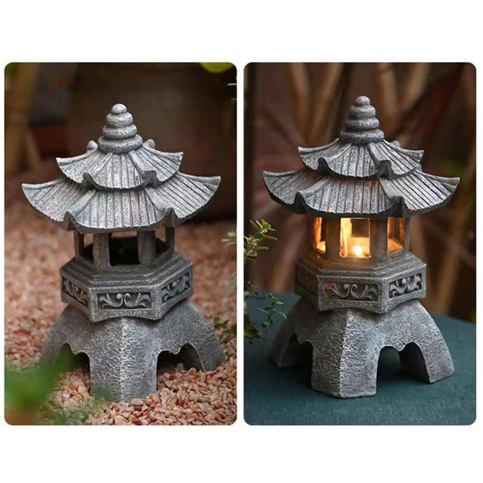 Pagoda Statues Outdoor Solar Powered Statue Japanese Garden Decor Outdoor Zen Garden Lantern Flickering LED Garden Light
