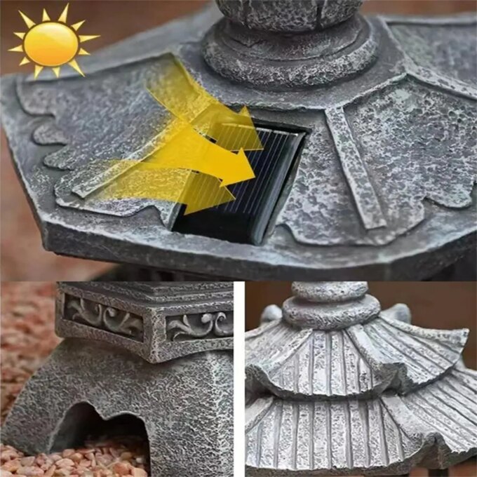 Pagoda Statues Outdoor Solar Powered Statue Japanese Garden Decor Outdoor Zen Garden Lantern Flickering LED Garden Light - Image 5