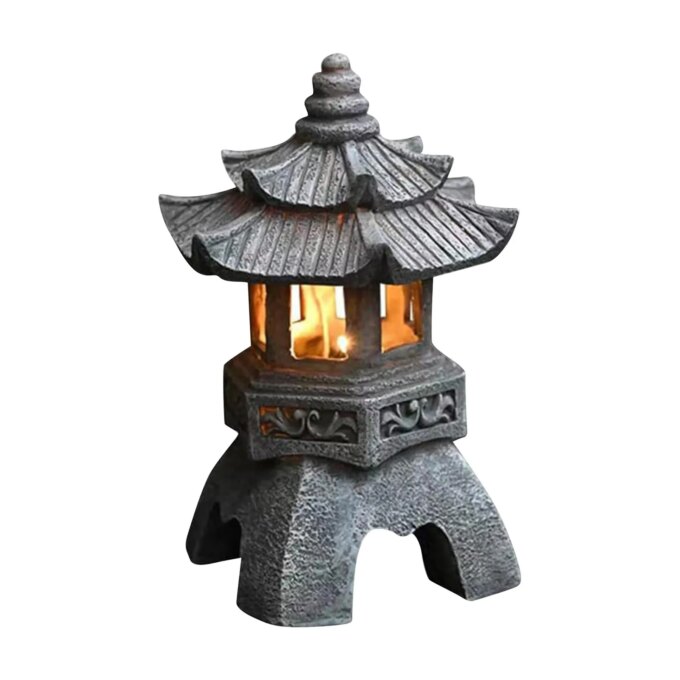 Pagoda Statues Outdoor Solar Powered Statue Japanese Garden Decor Outdoor Zen Garden Lantern Flickering LED Garden Light - Image 3
