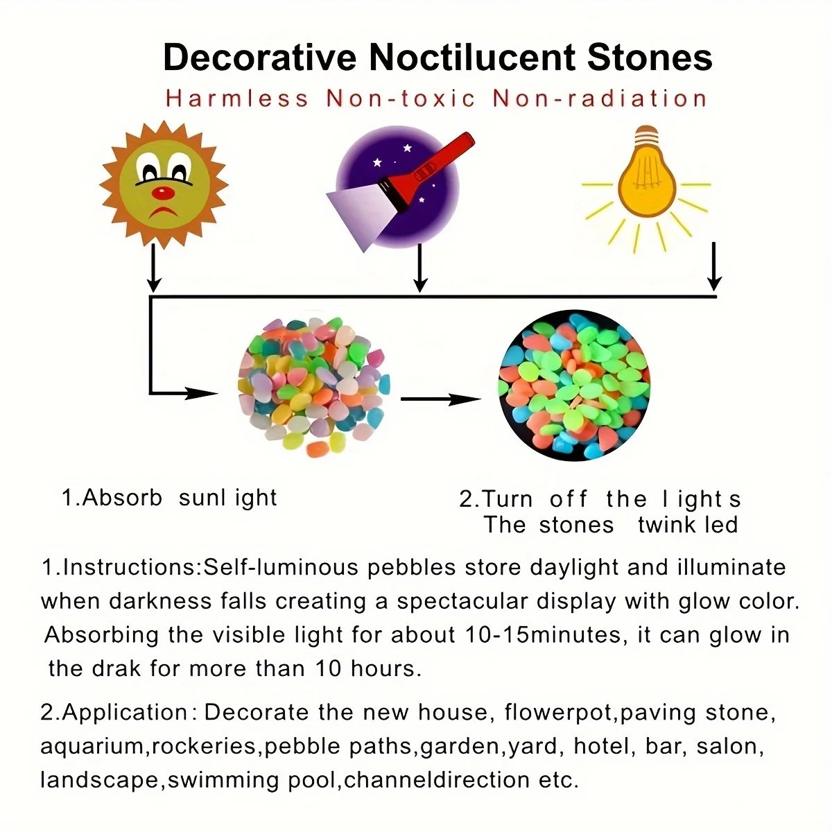 100/500pcs Glow In The Dark Pebbles, Resin Luminous Stones For Landscape, Garden Paths, Potted Plants, Parks, Aquarium Decor,