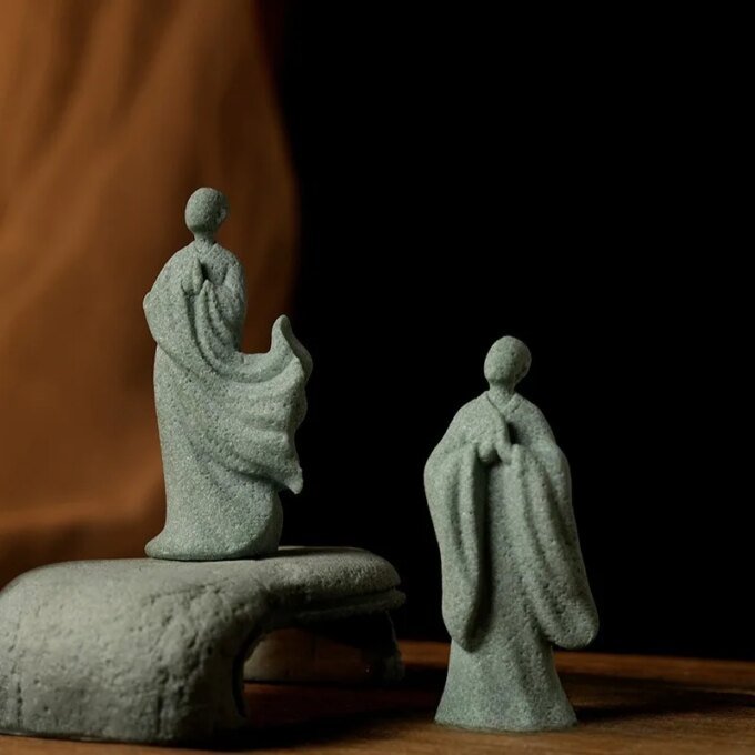 Zen Buddha Garden Statues Decorations Monk Figurine Buddhism Home Decor for Fish Tank Yard Flower Pot Green Sandstone Thailand - Image 3