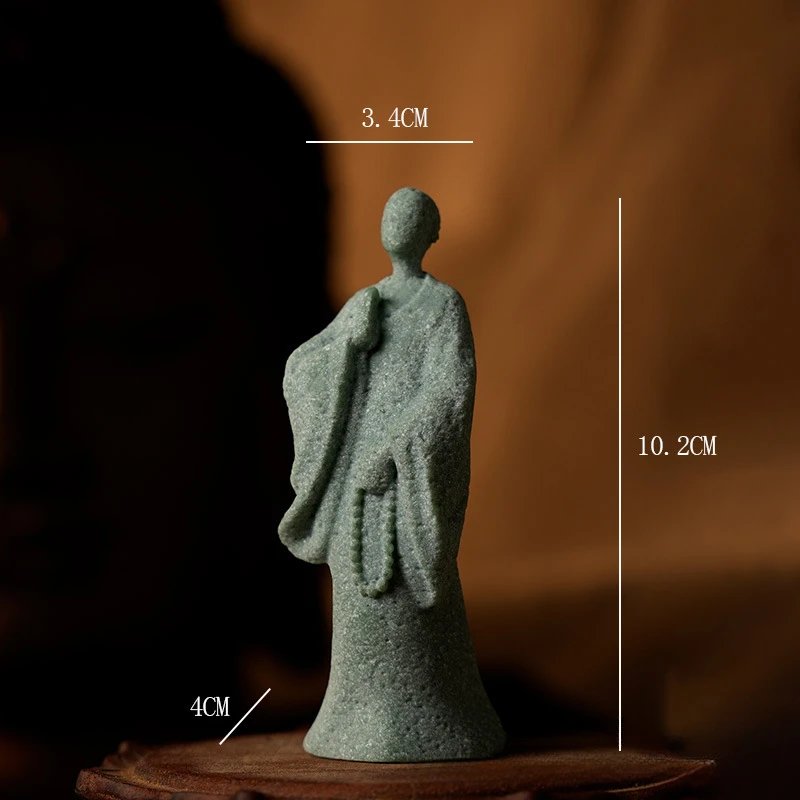 Zen Buddha Garden Statues Decorations Monk Figurine Buddhism Home Decor for Fish Tank Yard Flower Pot Green Sandstone Thailand