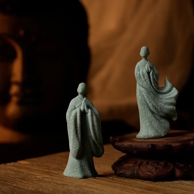 Zen Buddha Garden Statues Decorations Monk Figurine Buddhism Home Decor for Fish Tank Yard Flower Pot Green Sandstone Thailand - Image 4