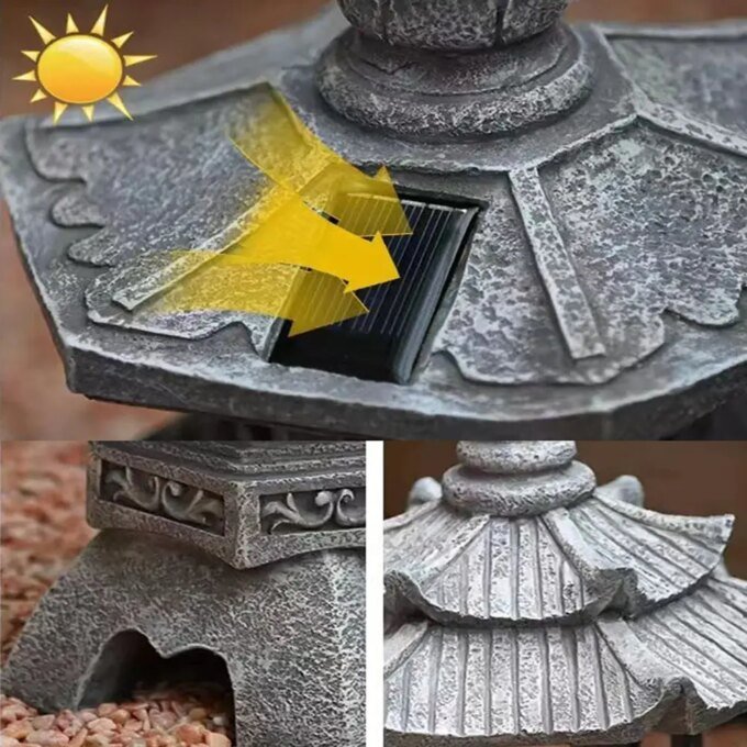 Creative Resin Solar Lamp Palace Lanterns Tower Statue Courtyard Zen Decoration Ornaments Solar Powered Pagoda Lantern - Image 3