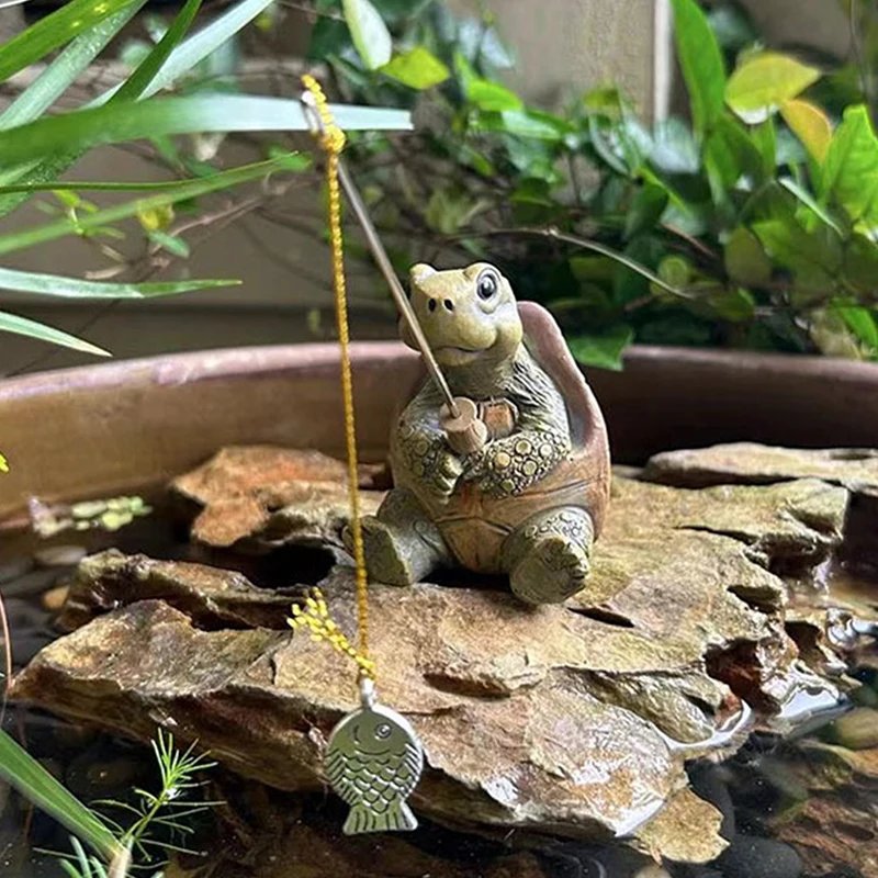 Creative Rope Fishing Turtle Statue Cute Simulation Turtle Resin Figurine Animal Sculpture Ornament Outdoor Home Garden Decor Creative Rope Fishing Turtle Statue Cute Simulation Turtle Resin Figurine Animal Sculpture Ornament Outdoor Home Garden Decor