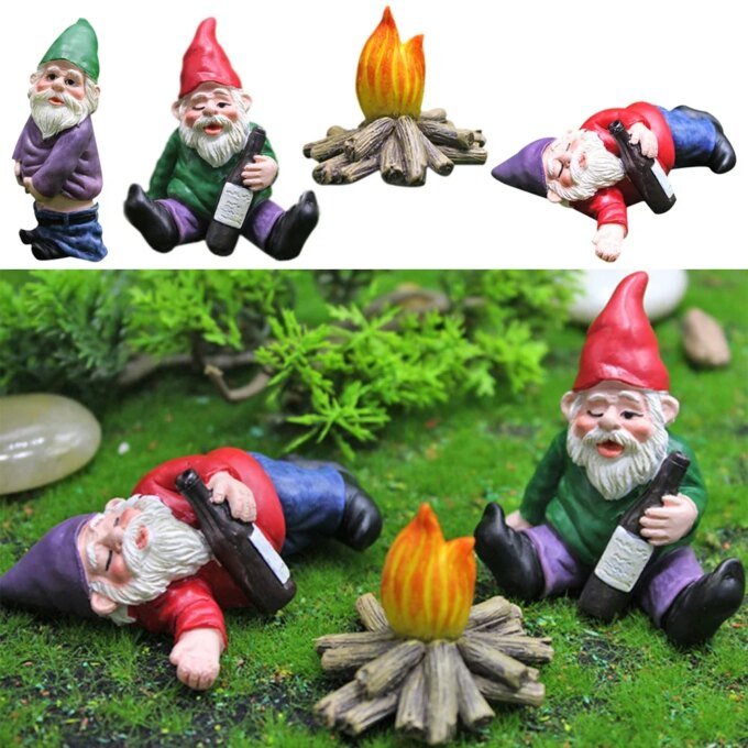 1/4PCS Resin Drunk Dwarf Moss Landscape Decoration Gnome Miniature Statue Ornaments Outdoor Fairy Garden Decoration Handicraft