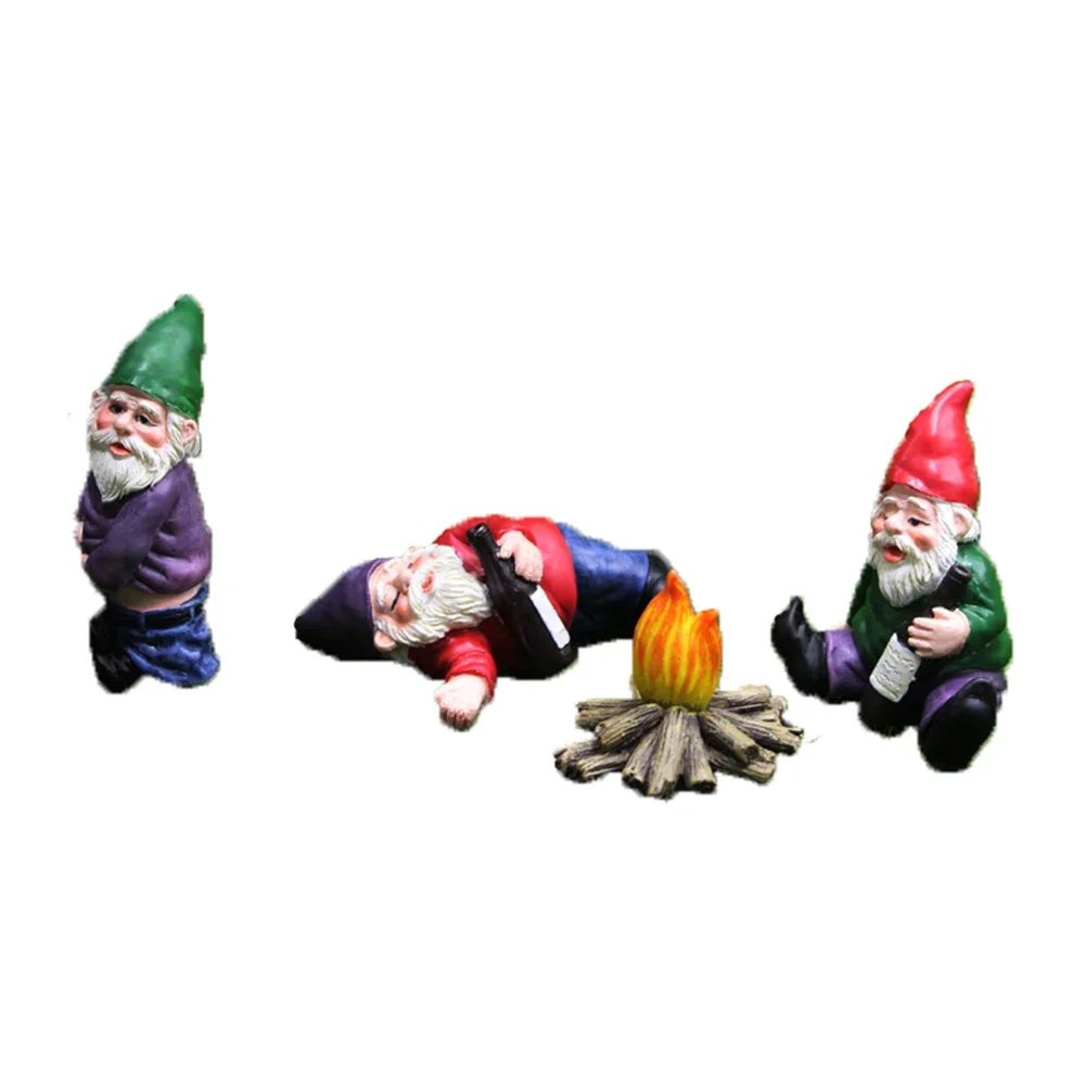 1/4PCS Resin Drunk Dwarf Moss Landscape Decoration Gnome Miniature Statue Ornaments Outdoor Fairy Garden Decoration Handicraft