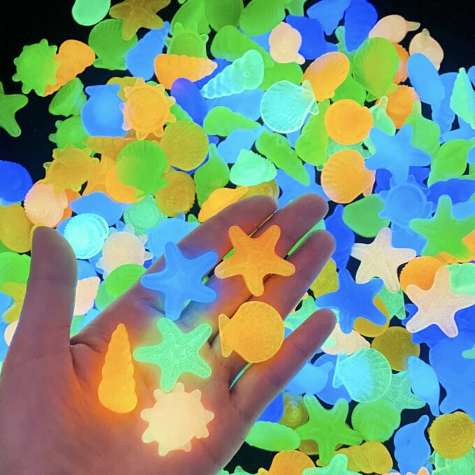 50Pcs Glow In The Dark Stones Starfish Conch Shell Aquarium Fish Tank Decorative Party Supplies Patio DIY Pool Landscape - Image 6