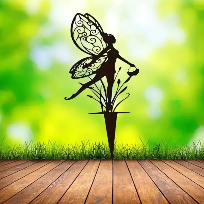 Enchanted Fairy Garden Stake - Metal Flower Fairy Lawn Ornament, Decorative Outdoor Yard Art for Patio And Garden - Image 4