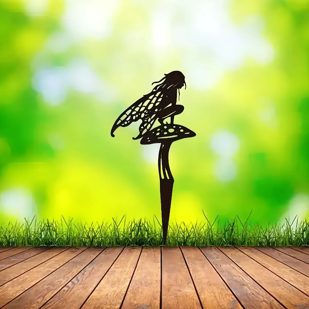 Enchanted Fairy Garden Stake - Metal Flower Fairy Lawn Ornament, Decorative Outdoor Yard Art for Patio And Garden