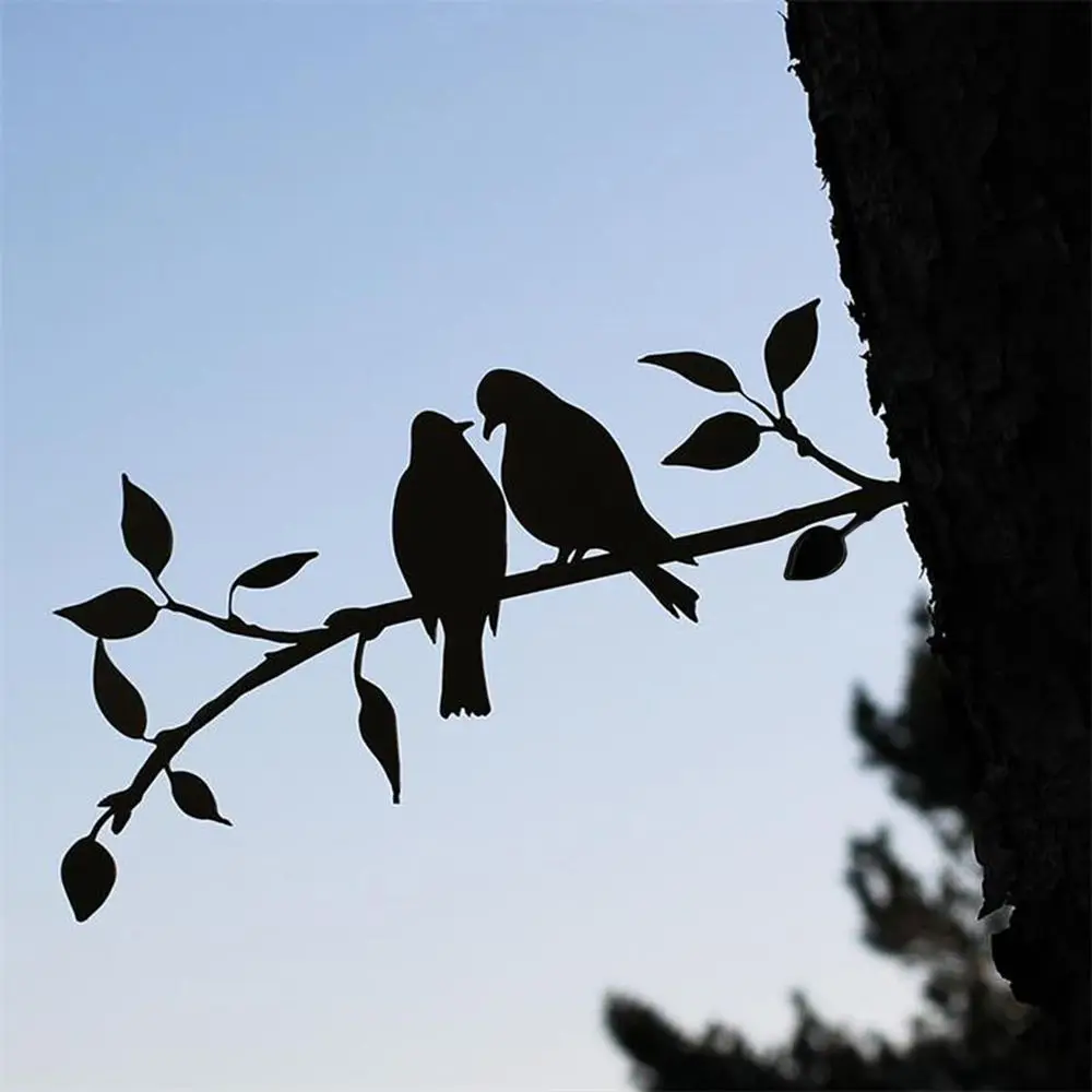 Handmade Steel Birds Silhouette Metal Animal Crafts Garden Backyard Branch Birds Garden Art Decoration Statues Bird Ornament