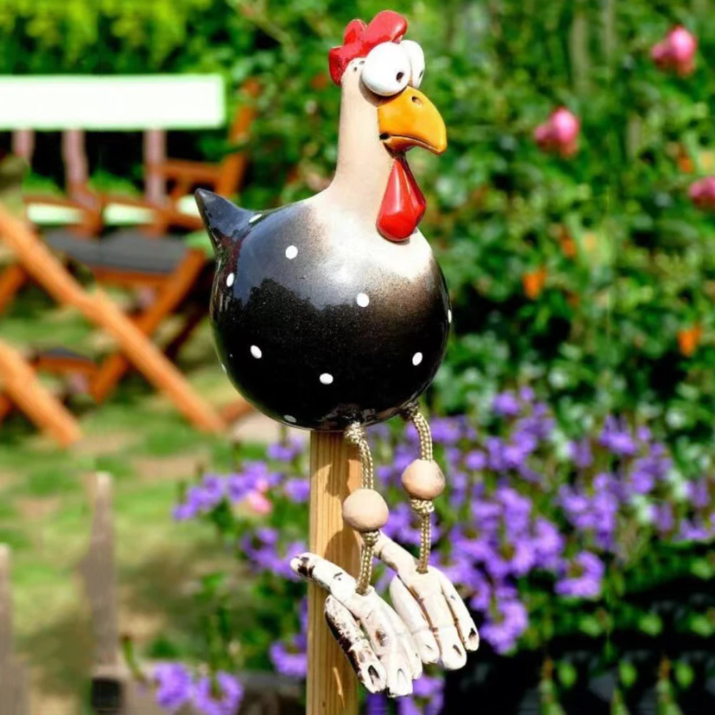 Ceramic Chicken Hilde Garden Decoration Animal Figure Garden Plug Pottery Figurines Handcraft Landscape Ornament Miniatures