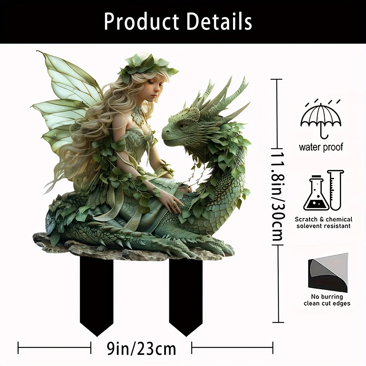 Charming Green Fairy with Dragon Garden Pile - Acrylic Outdoor Art, Bohemian Style Patio Decor, Flower Pot Landscape Accessories