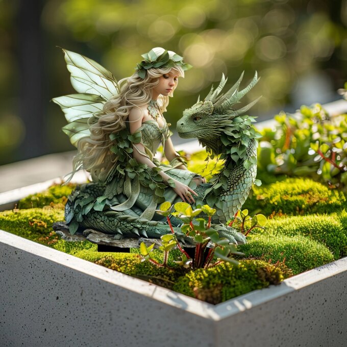 Charming Green Fairy with Dragon Garden Pile - Acrylic Outdoor Art, Bohemian Style Patio Decor, Flower Pot Landscape Accessories - Image 2