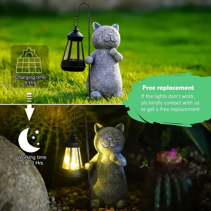 Cute Solar-Powered Kitten Lights - Waterproof Garden Decor - Durable Cloth Landscape Lighting for Courtyard & Outdoor Spaces - Image 4