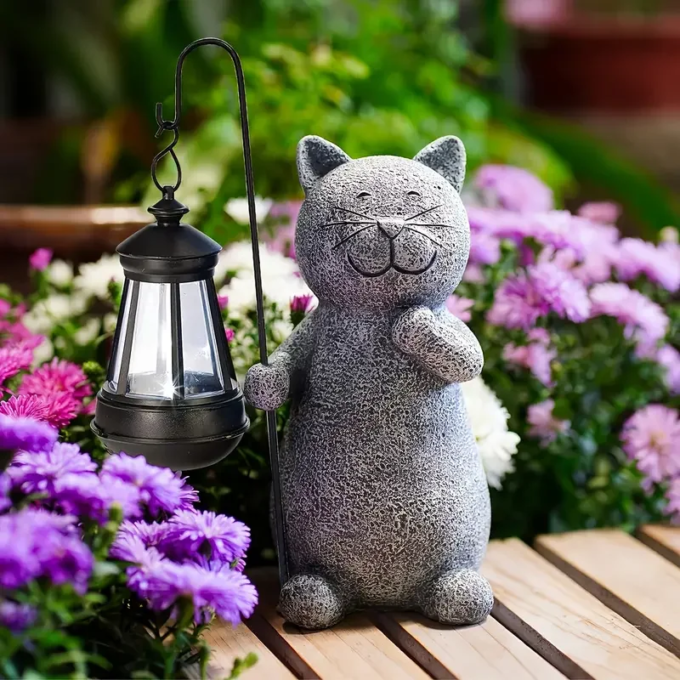 Cute Solar-Powered Kitten Lights - Waterproof Garden Decor - Durable Cloth Landscape Lighting for Courtyard & Outdoor Spaces