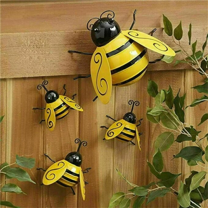 4PCS Decorative Metal Art Bumble Bee Backyard Garden Accents Wall Ornament Patio Decoration Outdoor Decor Garden Statues 2023 - Image 2