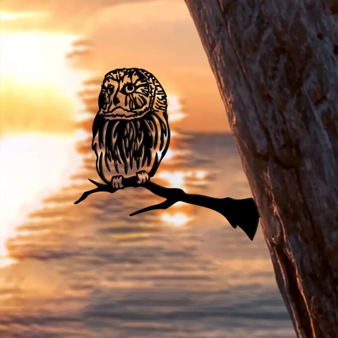HelloYoung 1pc, Owl Tree Stake Bird Metal Silhouette Animal Sign Cutout Rustic Outdoor Home & Garden Decor Housewarming Gift - Image 4
