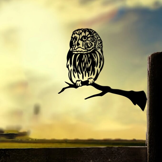 HelloYoung 1pc, Owl Tree Stake Bird Metal Silhouette Animal Sign Cutout Rustic Outdoor Home & Garden Decor Housewarming Gift