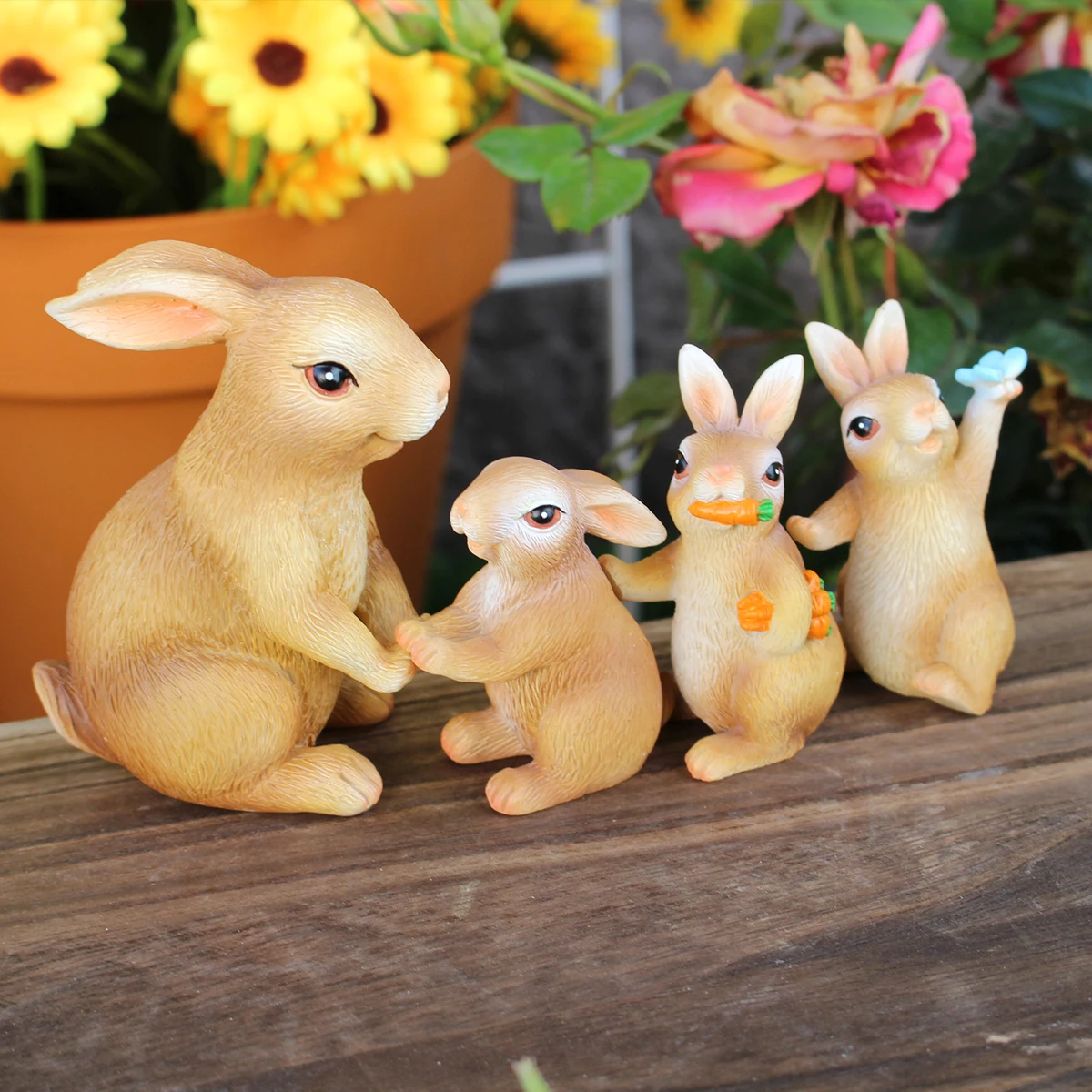 4PC/Country Style Family Rabbit - Multi functional Courtyard and Lawn Decoration - Animal Theme - Easter Statue