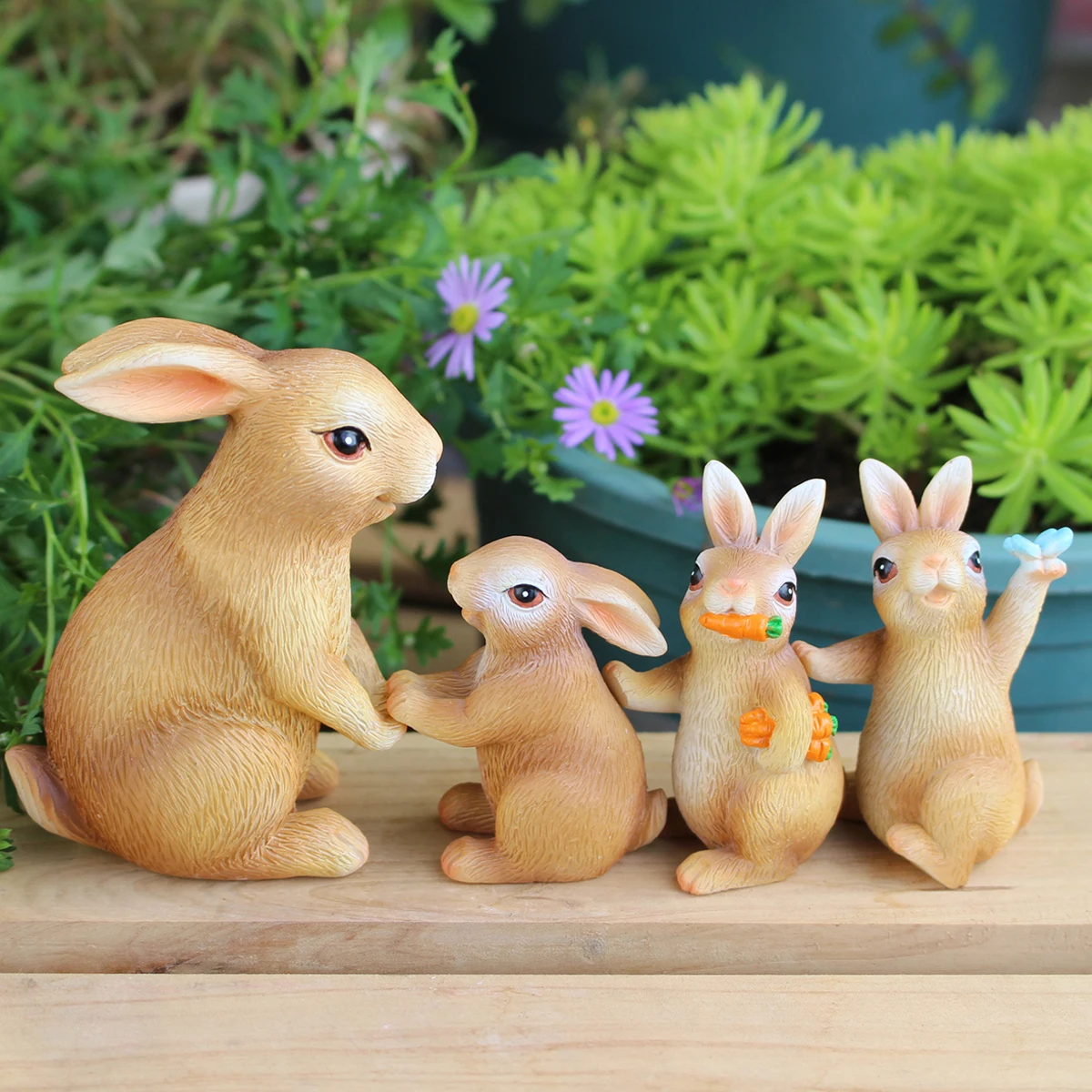 4PC/Country Style Family Rabbit - Multi functional Courtyard and Lawn Decoration - Animal Theme - Easter Statue