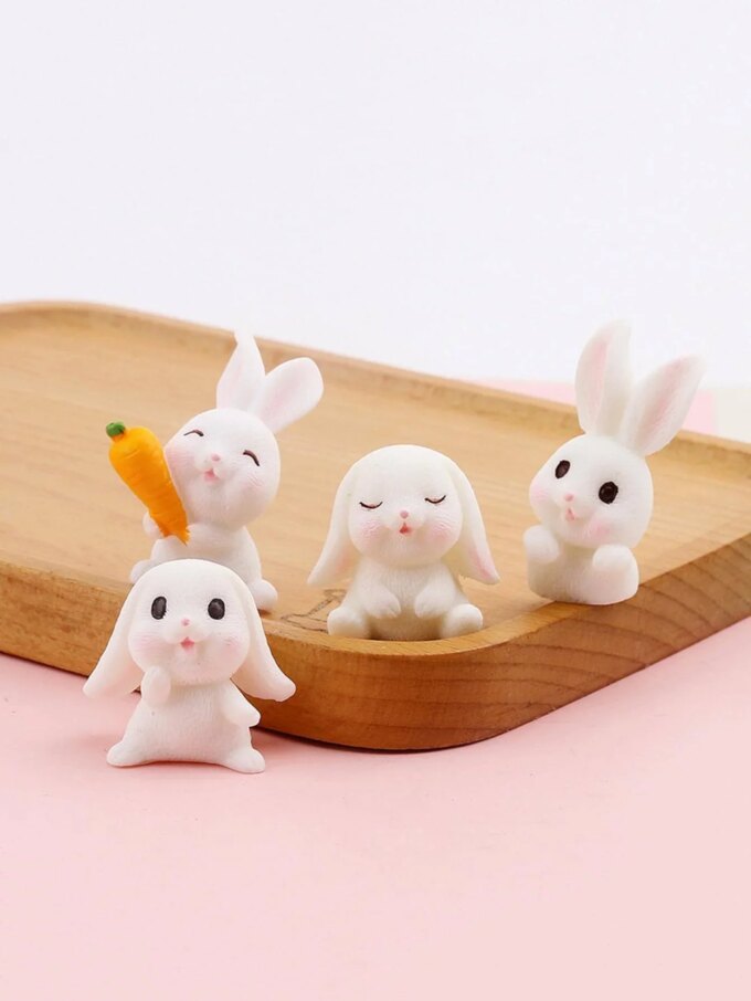 4pcs-Miniature Rabbit Model Mini Bunny Figurine Desktop Garden Landscape Ornament Resin Craft Easter Cute Home Office Decor Supp - Image 5