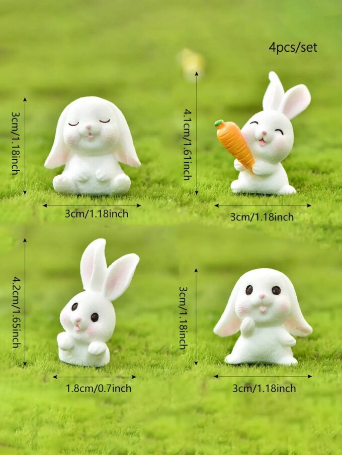 4pcs-Miniature Rabbit Model Mini Bunny Figurine Desktop Garden Landscape Ornament Resin Craft Easter Cute Home Office Decor Supp - Image 6