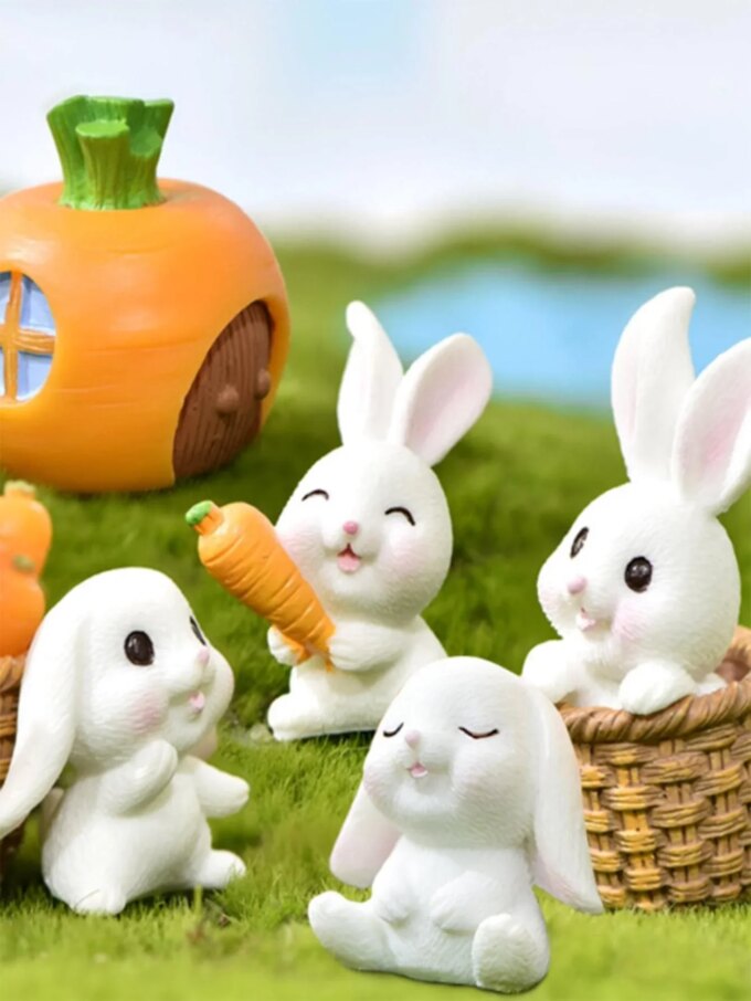 4pcs-Miniature Rabbit Model Mini Bunny Figurine Desktop Garden Landscape Ornament Resin Craft Easter Cute Home Office Decor Supp - Image 3
