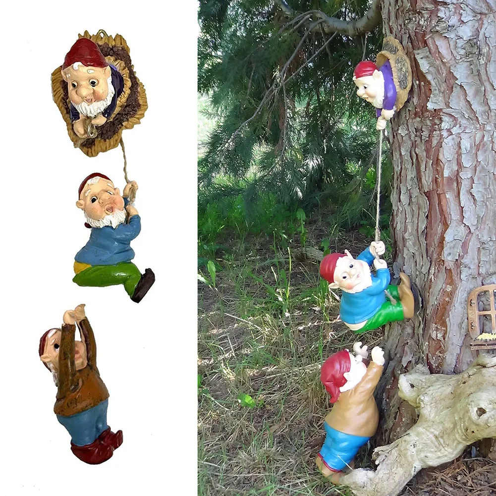 Mini Climbing Gnomes Dwarf Fairy Garden Statue Miniatures Courtyard Elf Figure Resin Micro Landscape Outdoor Figurine Ornament