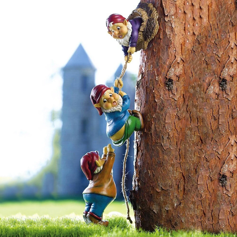 Mini Climbing Gnomes Dwarf Fairy Garden Statue Miniatures Courtyard Elf Figure Resin Micro Landscape Outdoor Figurine Ornament