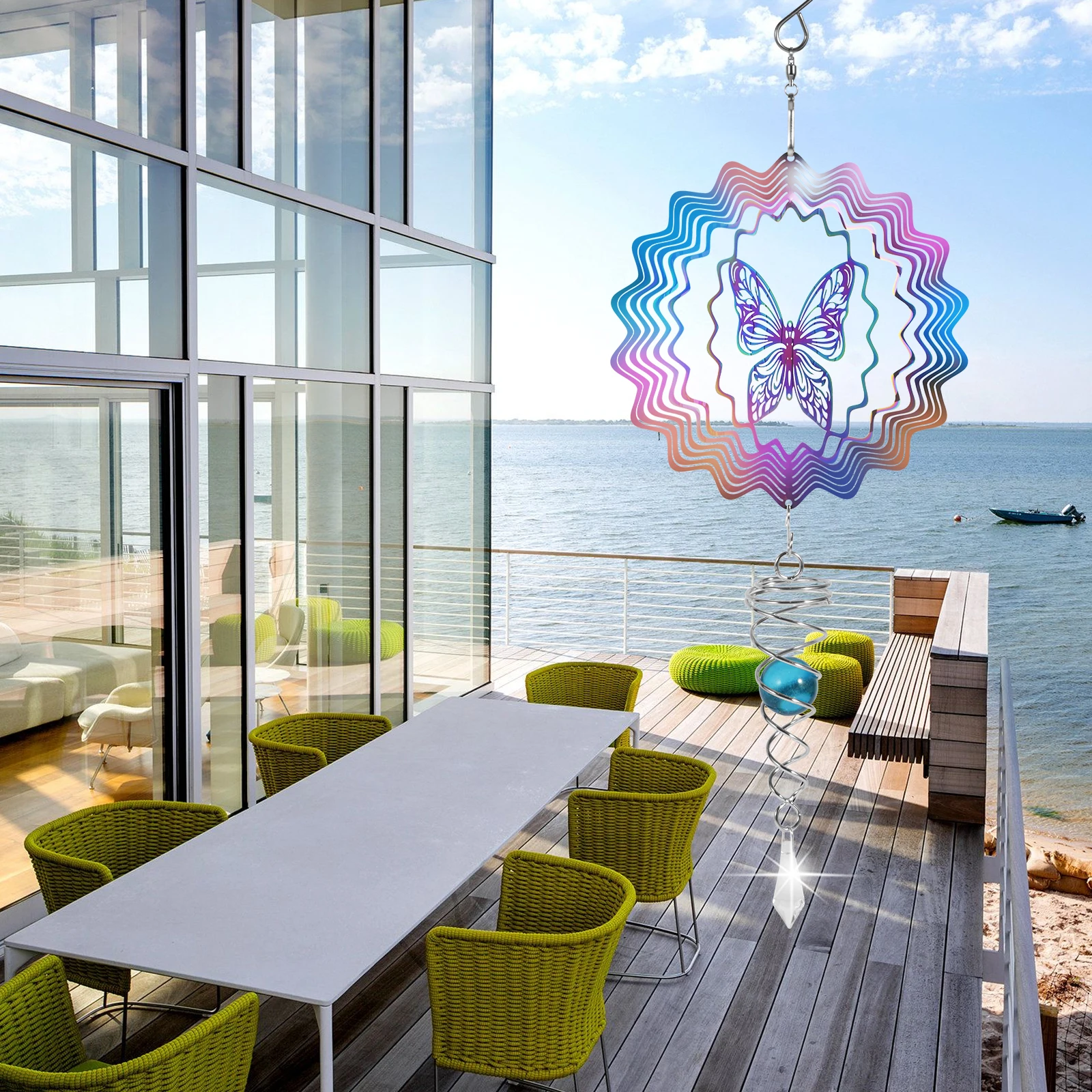 Outdoor 3D Wind Spinners Stainless Steel Tree of Life Wind Spinner with Spiral Tail Hanging Wind Spinners for Garden Decorations