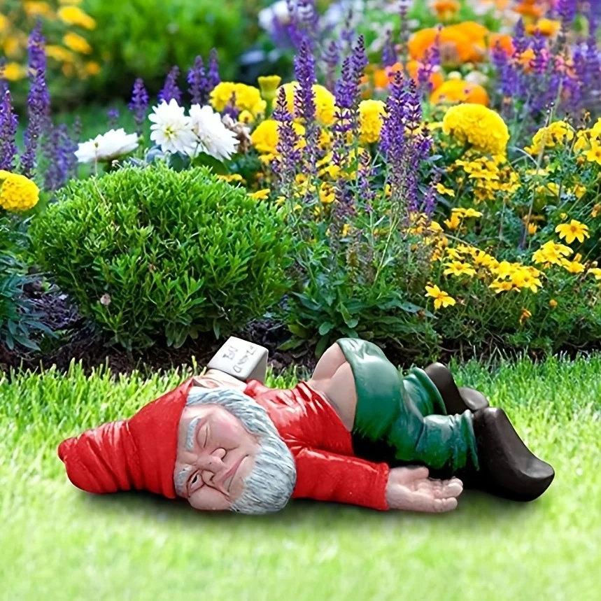 1pc Drunken Garden Gnome Statue, 5.91inch Resin Garden Gnome Crafts, Garden Decoration, Creative Garden Statue Decor, Weatherpro