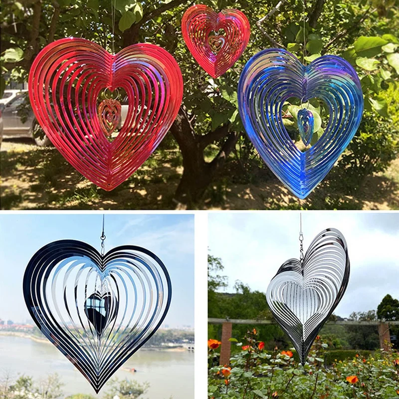 Metal Wind Chime Beating Heart Love Rotating Wind Chime Hang Decoration Spinner Stainless Steel ABS Wind Catcher