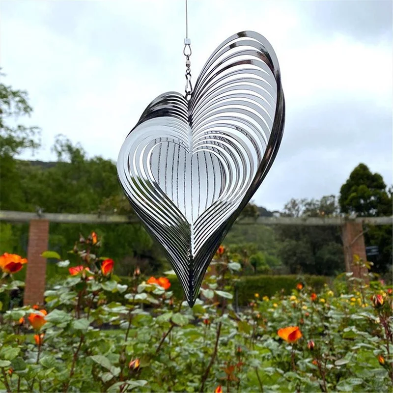 Metal Wind Chime Beating Heart Love Rotating Wind Chime Hang Decoration Spinner Stainless Steel ABS Wind Catcher